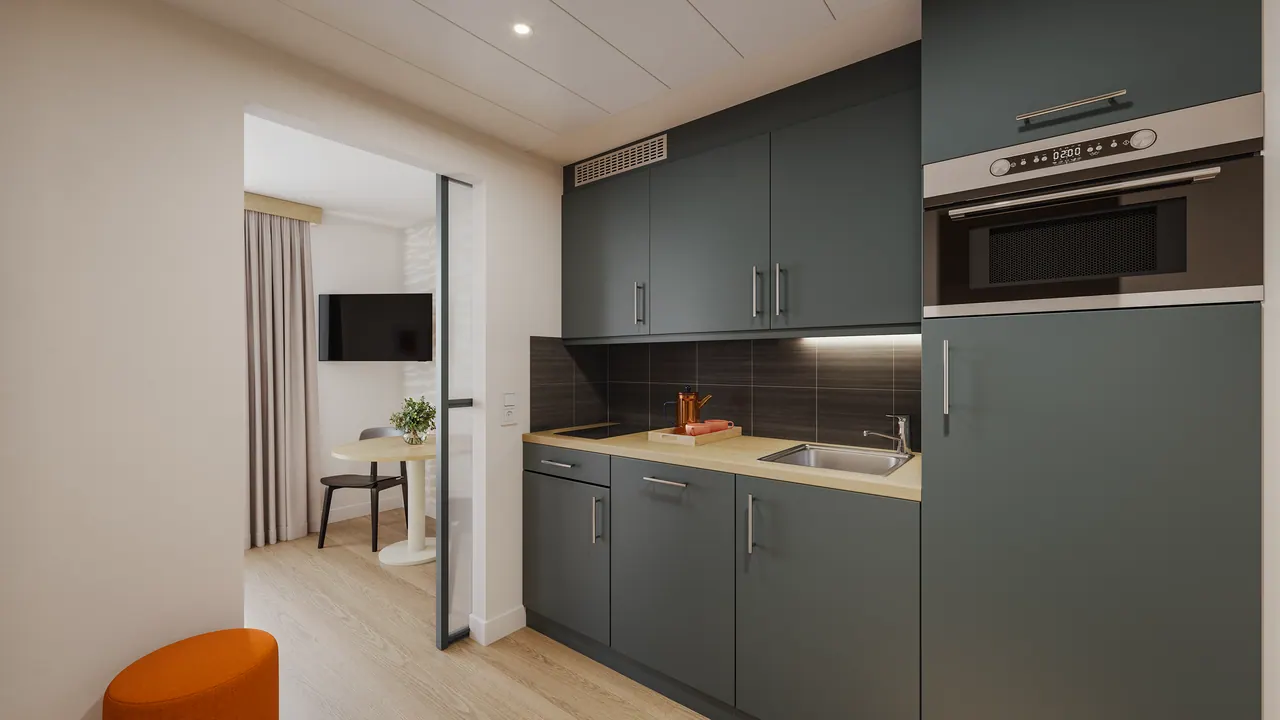Apartmenthotel in München — Küche, 3D-Visualisierung