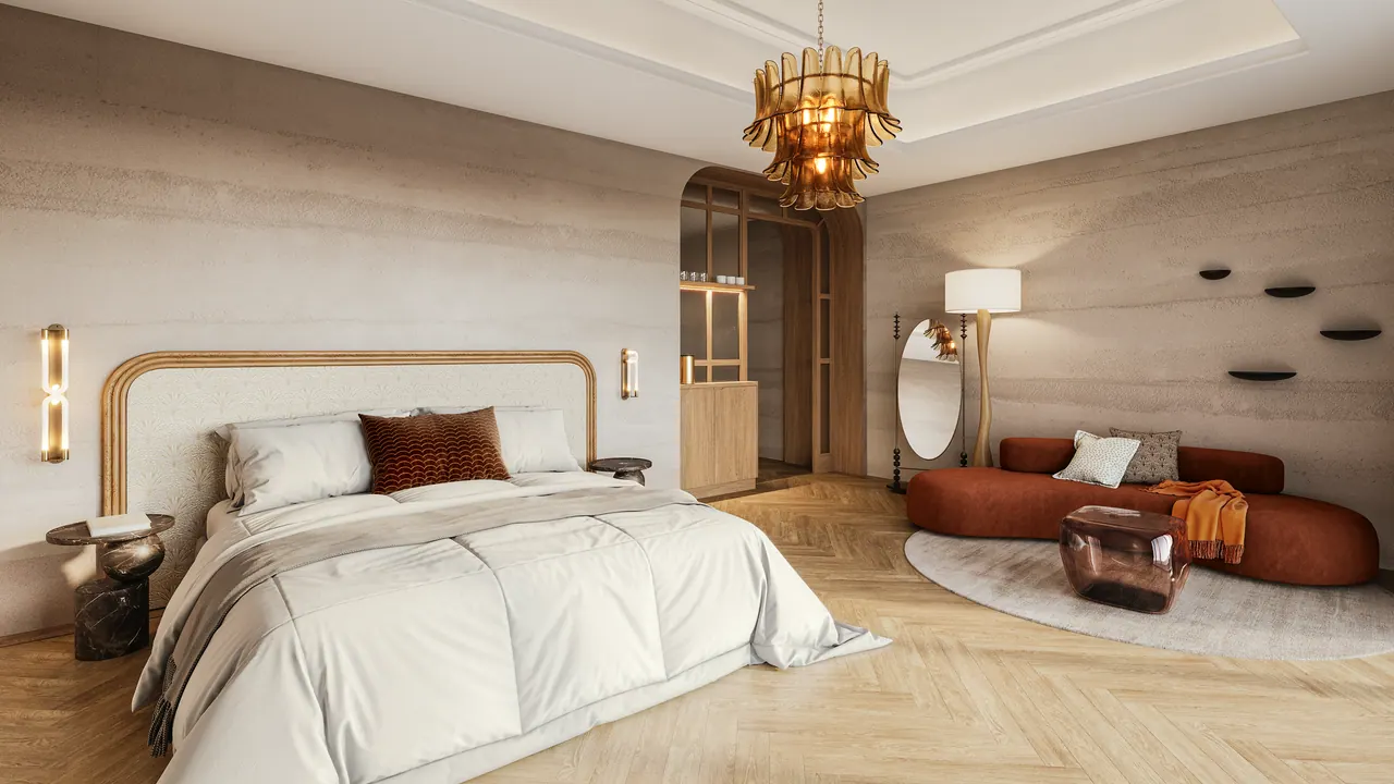Zimmer in einem Ayurveda-Resort — Zimmer, 3D-Visualisierung