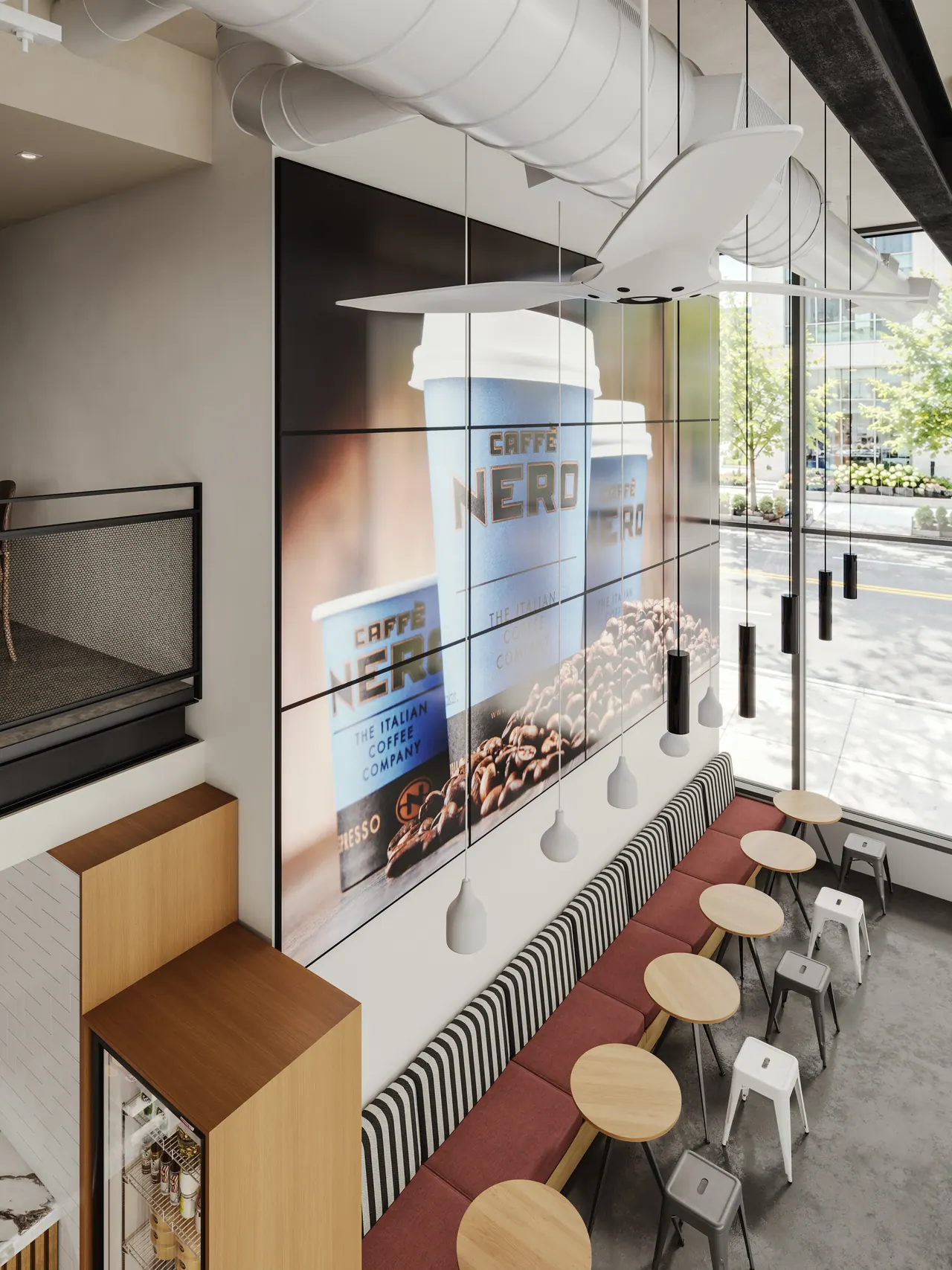 Café in den USA — Ansicht, 3D-Visualisierung