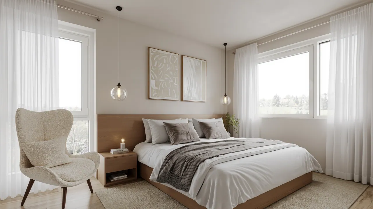 Mehrfamilienhaus mit Dachwohnung — Schlafzimmer, 3D-Visualisierung