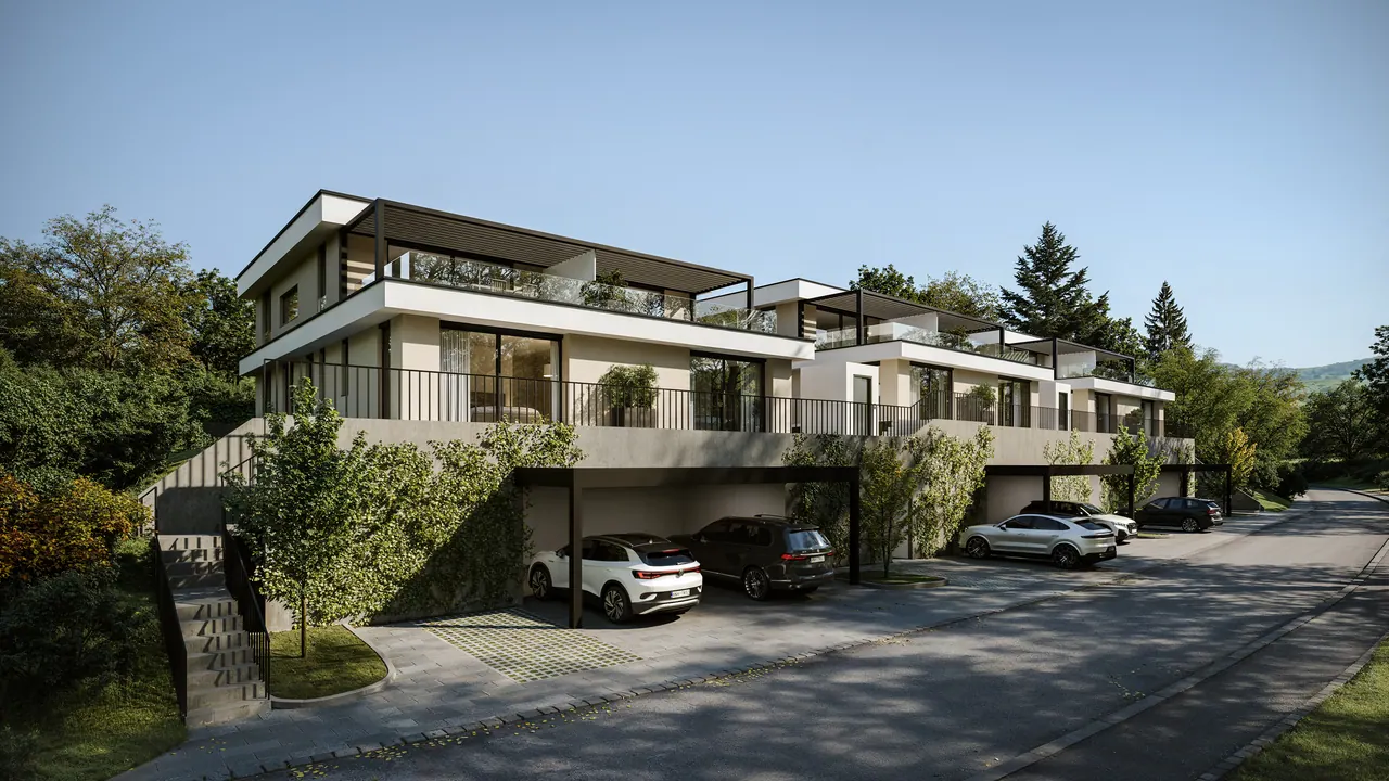 Terrassenhäuser mit Weitblick — Aussenansicht, 3D-Visualisierung