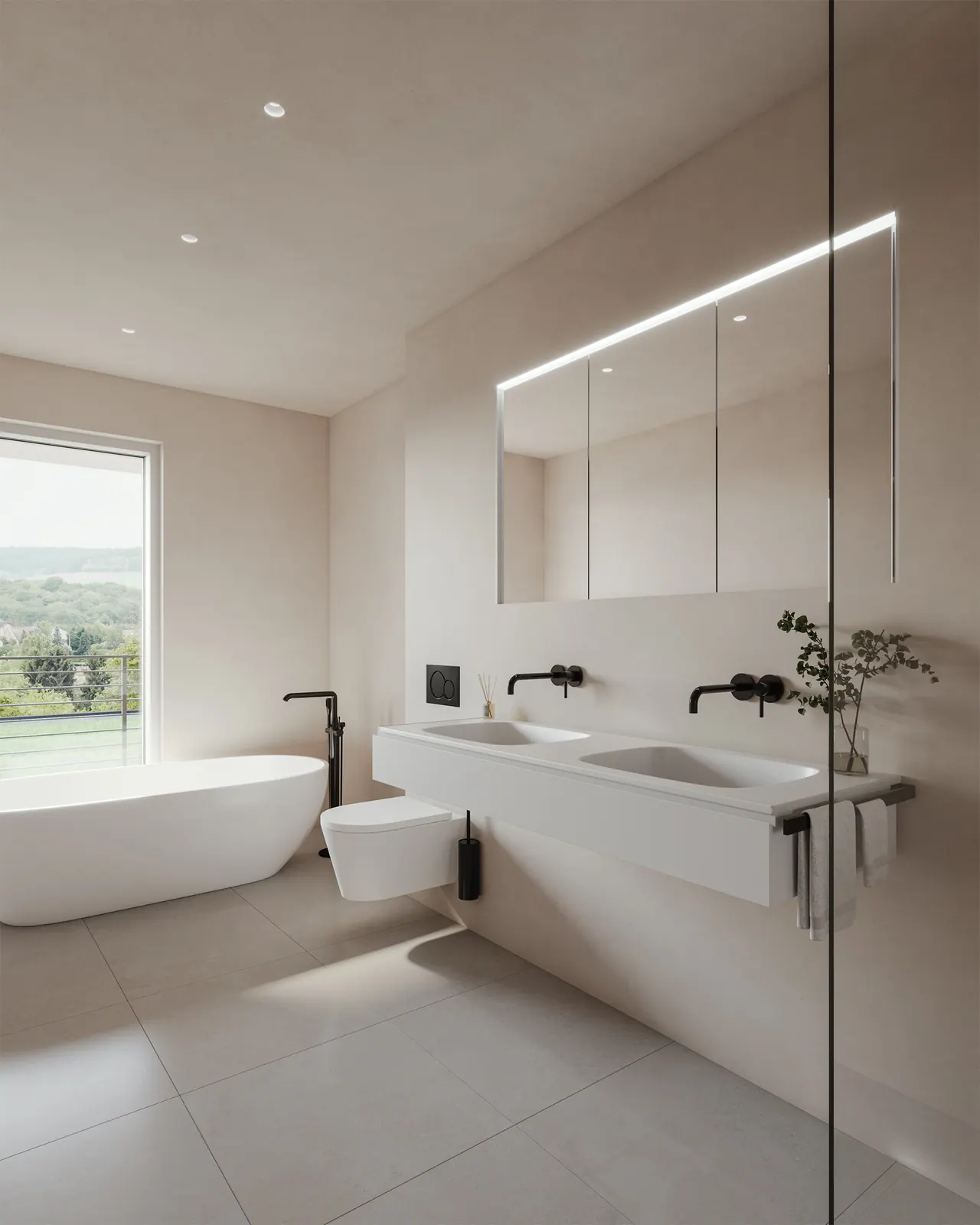 Villa am Hang — Bad, 3D-Visualisierung